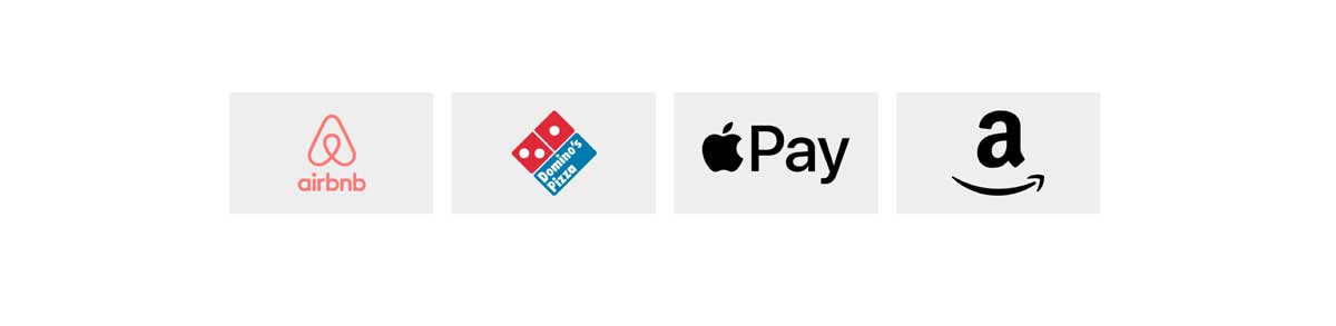 Список логотипов: Airbnb, Domino’s Pizza, Apple Pay, Amazon