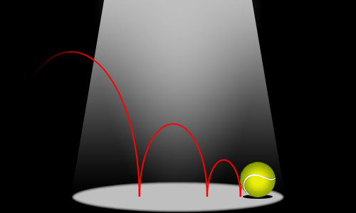 Диаграмма, показывающая дугообразную траекторию, по которой будет двигаться мяч при отскоке