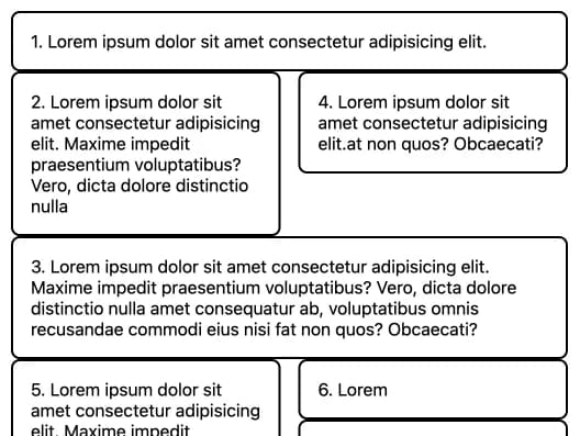 Макет карточек-контейнеров с чередованием одной и двух колонок Макет карточек-контейнеров с чередованием одной и двух колонок