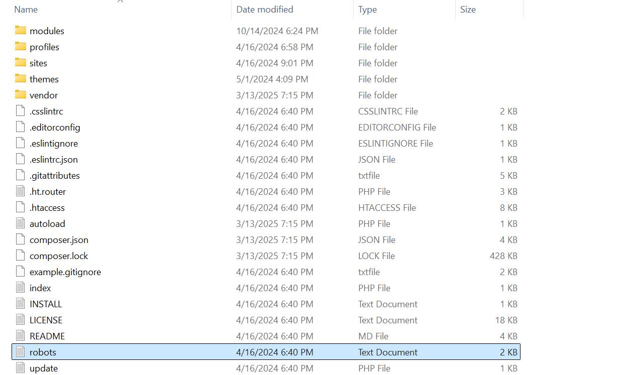 Где найти robots.txt в корневом каталоге сайта на Drupal